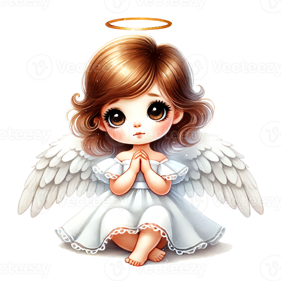 Cute cartoon angel praying with hands folded in front of him. Clipart for Valentine's Day. png
