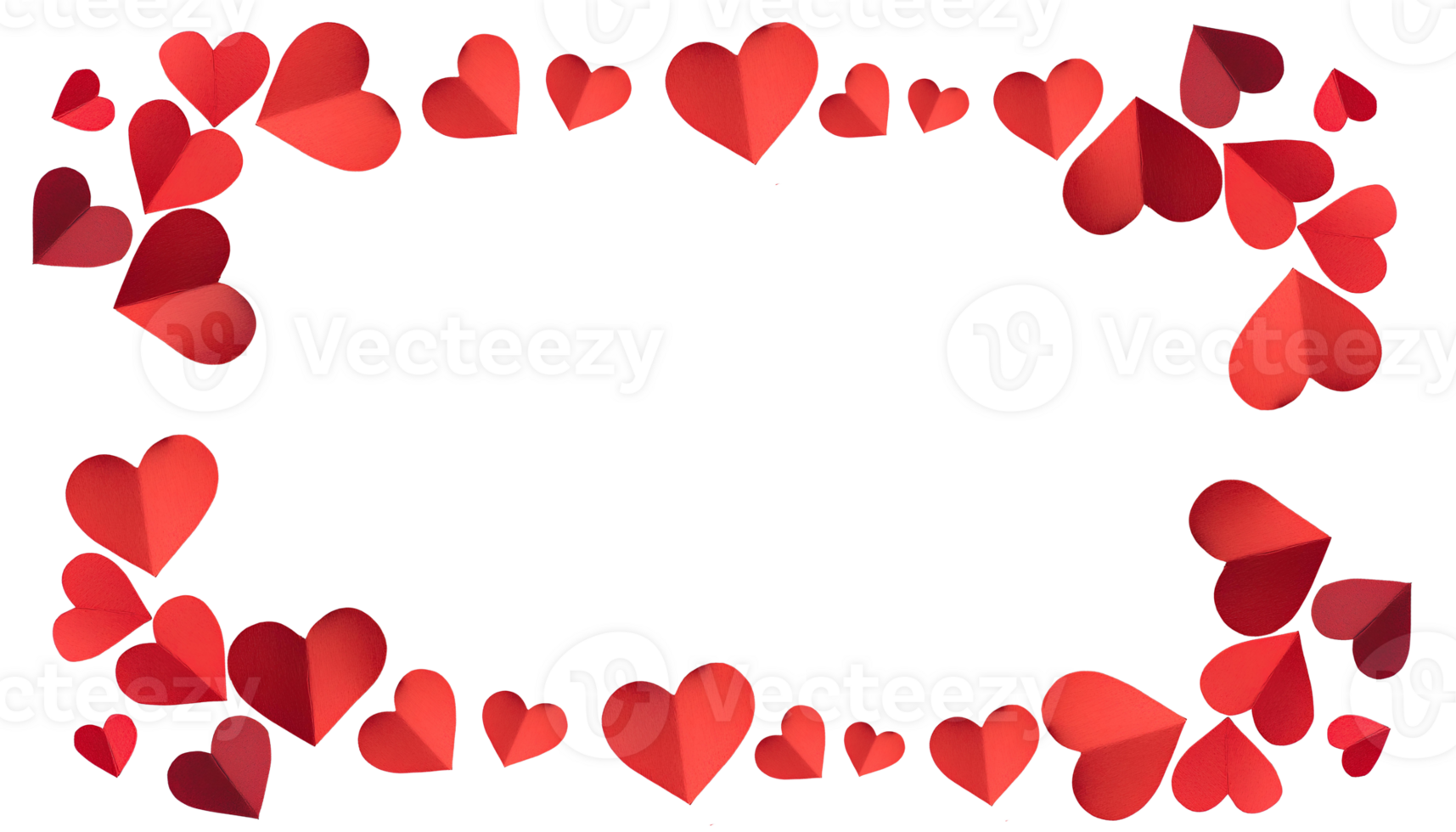 paper hearts border frame featuring red heart shapes arranged symmetrically, perfect for Valentine's Day designs, romantic occasions, or love-themed visuals in a flat lay style png