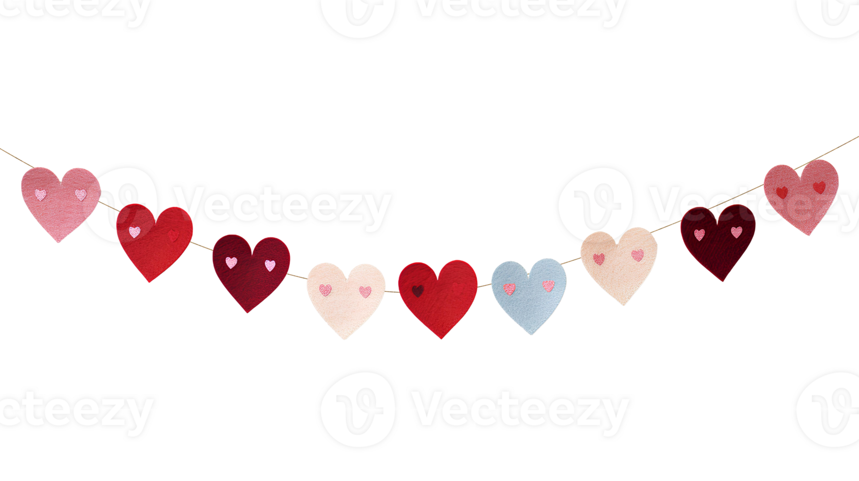 colorful garland with heart-shaped flags strung together, ideal for Valentine's Day parties or celebrations, adding a playful and festive touch to any event setting or decor png