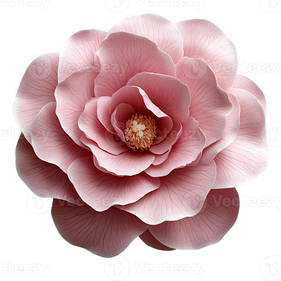 Pink camellia flower top view , flat lay design, isolated on transparent background. Elegant camellia flower png