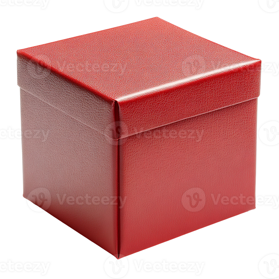 Red box , isolated on transparent background. Simple square-shaped gift box or packaging design in vibrant red color png