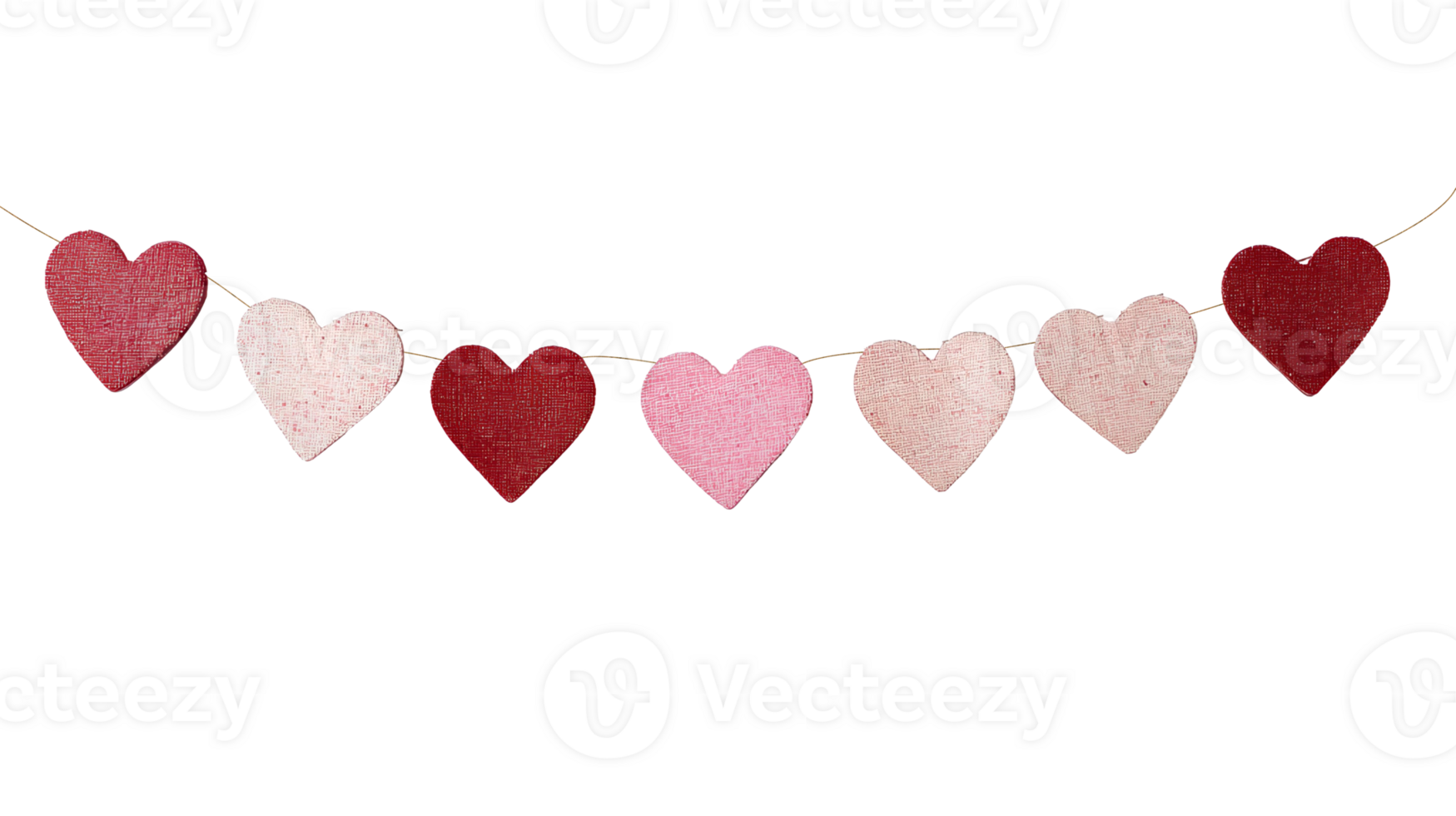 vibrant and colorful heart garland designed for Valentine's Day parties or celebrations, featuring heart-shaped flags on a string, ideal for creating a cheerful and festive atmosphere png