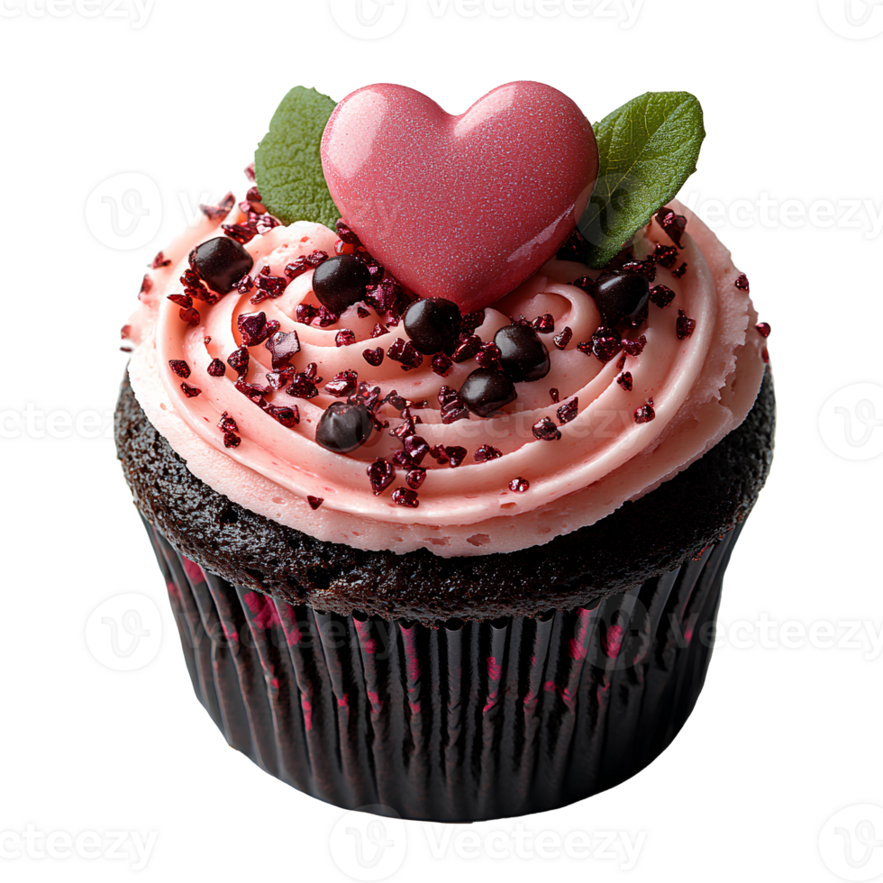Valentine's Day cupcake with heart on top . Sweet cupcake with lots of cream and sugar heart for valentine day. love cupcake png