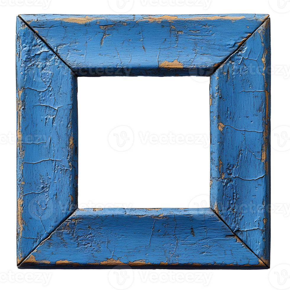 Blue frame . blue wooden frame with grunge and vintage texture top view . old frame for picture placement flat lay isolated png