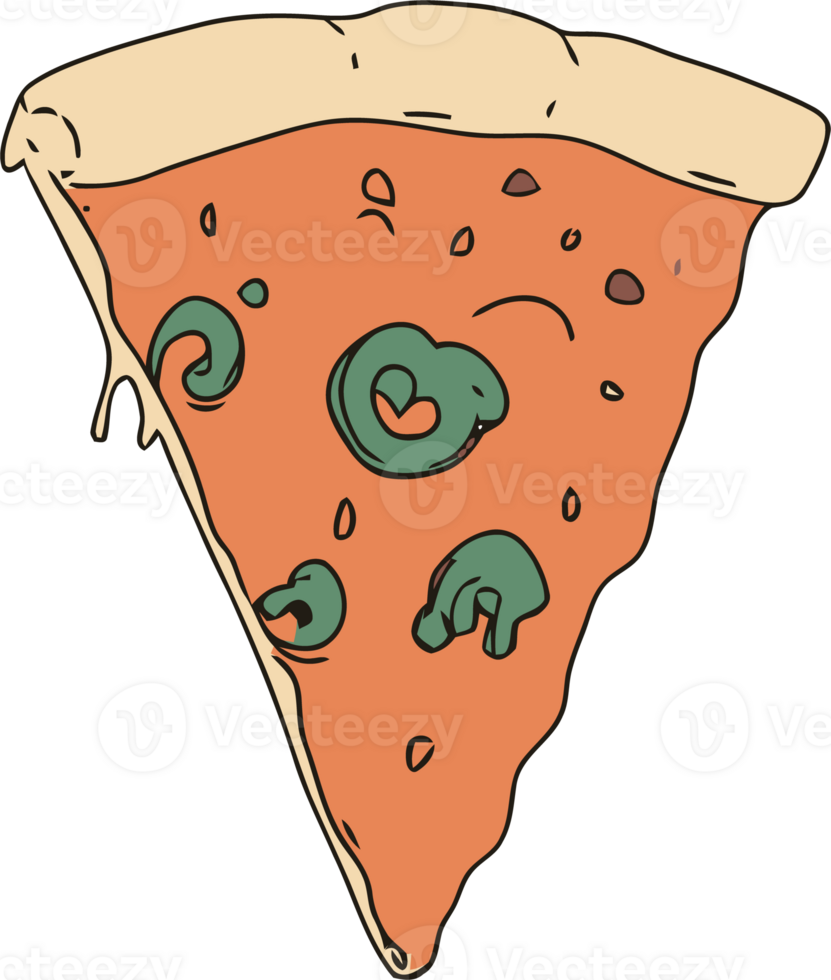Colorful Cartoon Pizza Slice with Toppings png