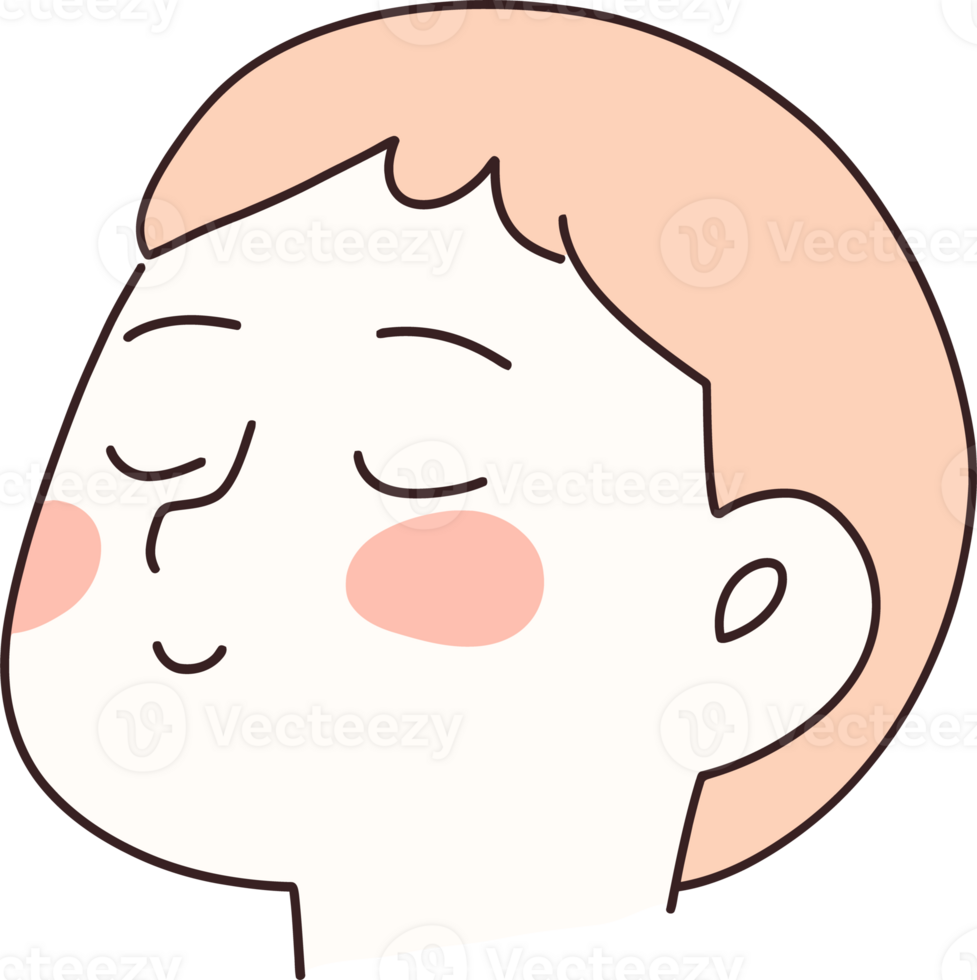 Minimalistic Cartoon Portrait of a Smiling Person with Closed Eyes and Blush png