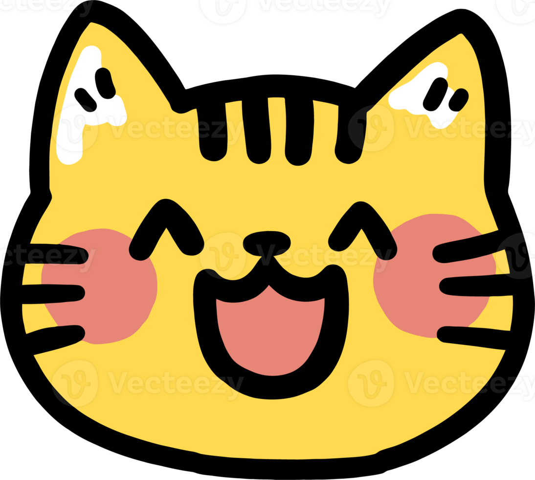 Happy Cartoon Cat Face with Closed Eyes and Blushing Cheeks png