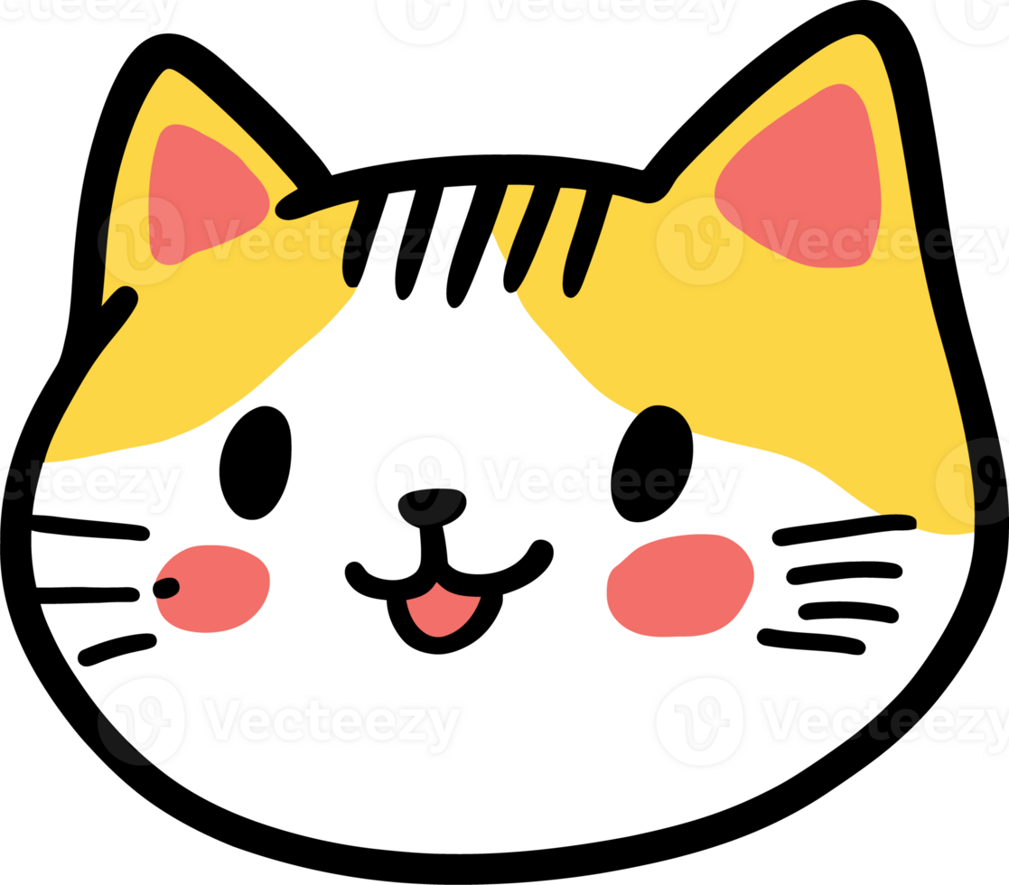 Cute Cartoon Cat Face with Yellow Ears and Happy Expression png