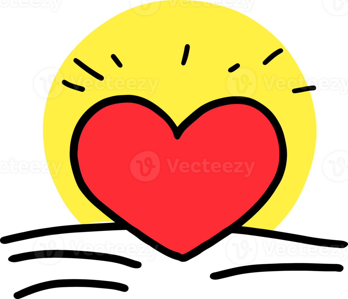 Bright Red Heart with Radiating Yellow Glow and Doodle Lines png