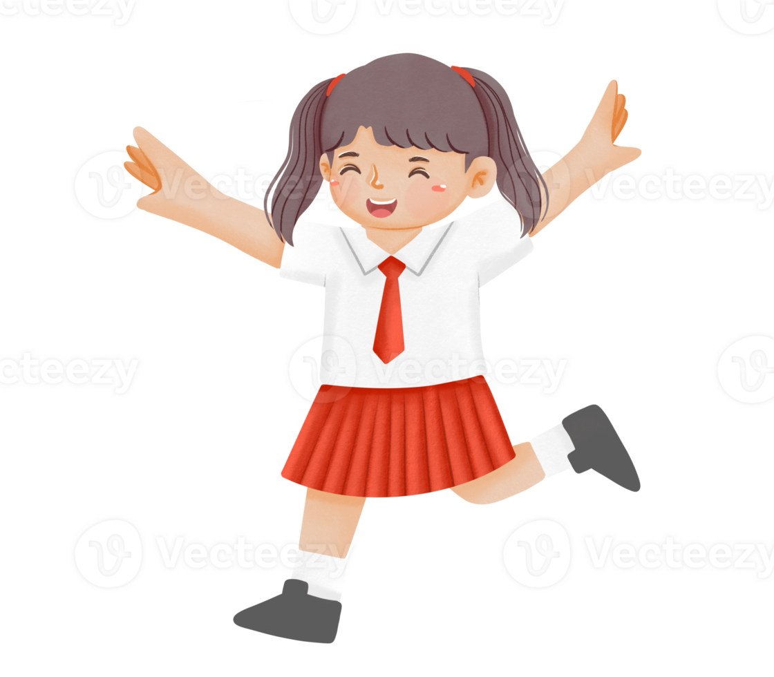 A girl in a school uniform is jumping png