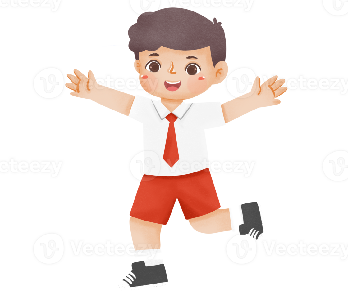 A cartoon boy in a school uniform is jumping png