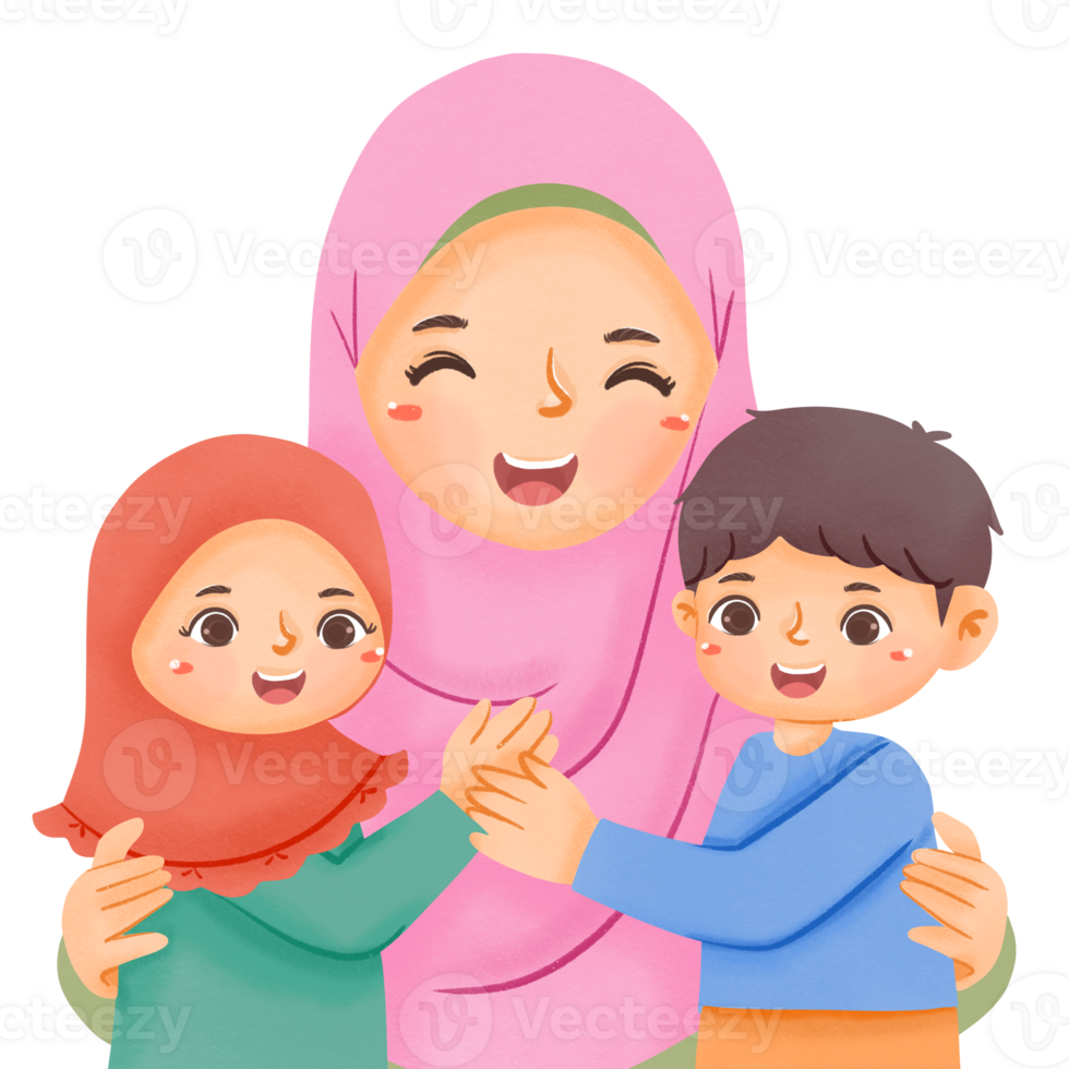 A cartoon illustration of a mother and her children png