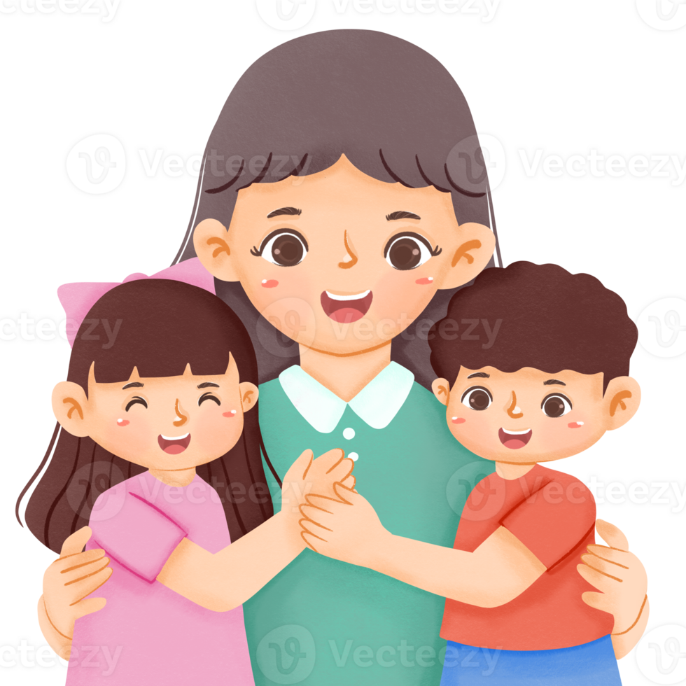 A woman and two children are holding hands png