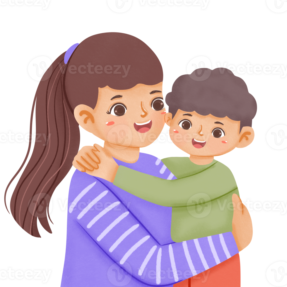 A woman and child are hugging each other png