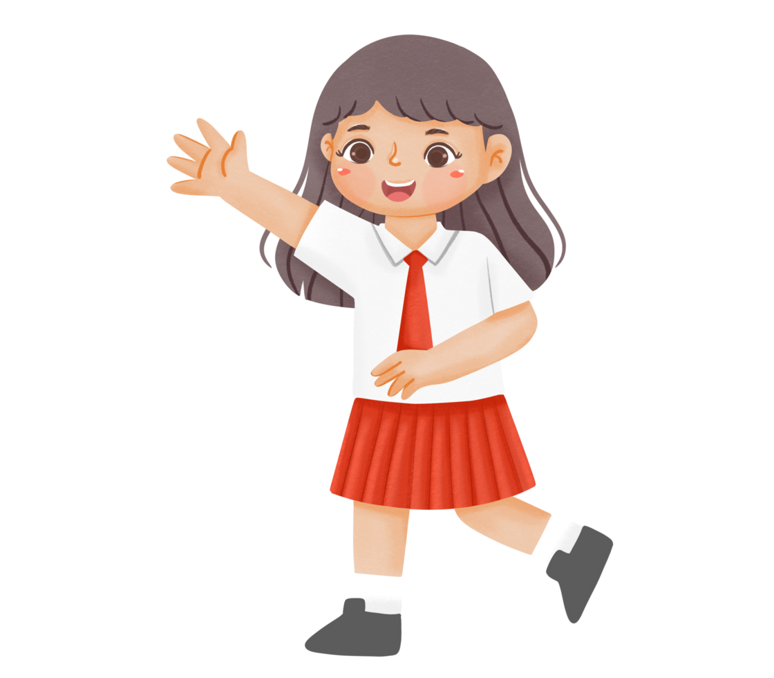 A girl in a school uniform waving png