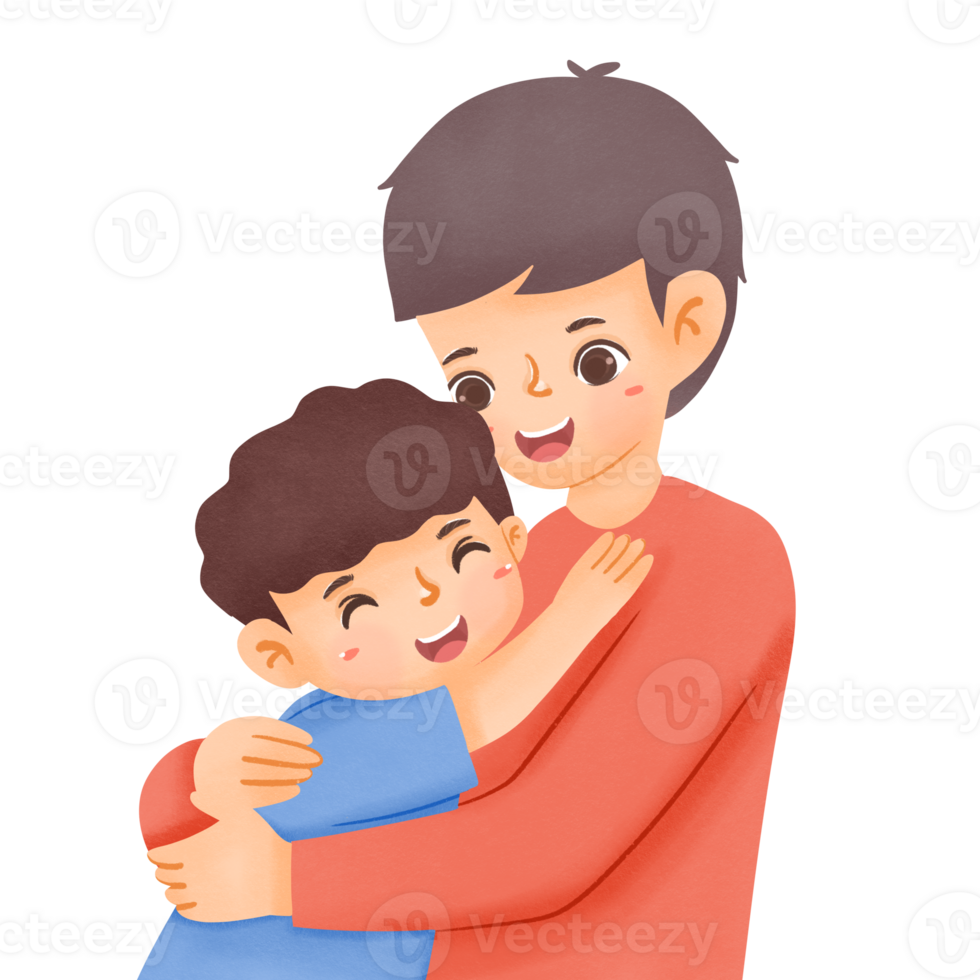 A man and his son are hugging each other png