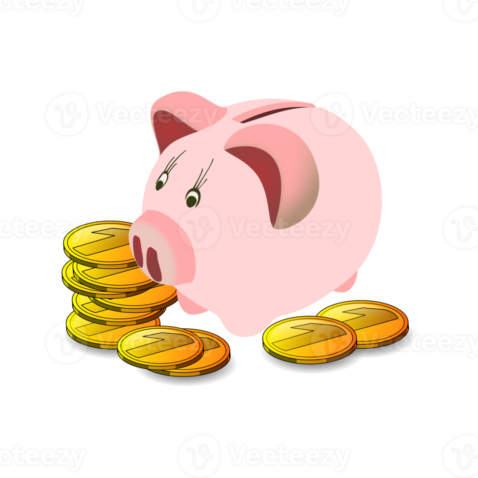 piggy bank with gold coins on transparent background png