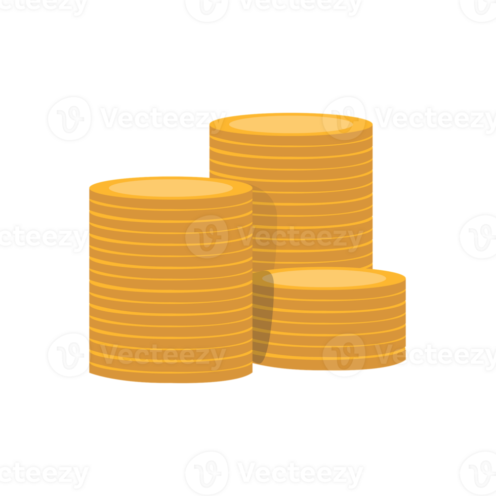 gold coins icon, flat style, isolated on transparent background png
