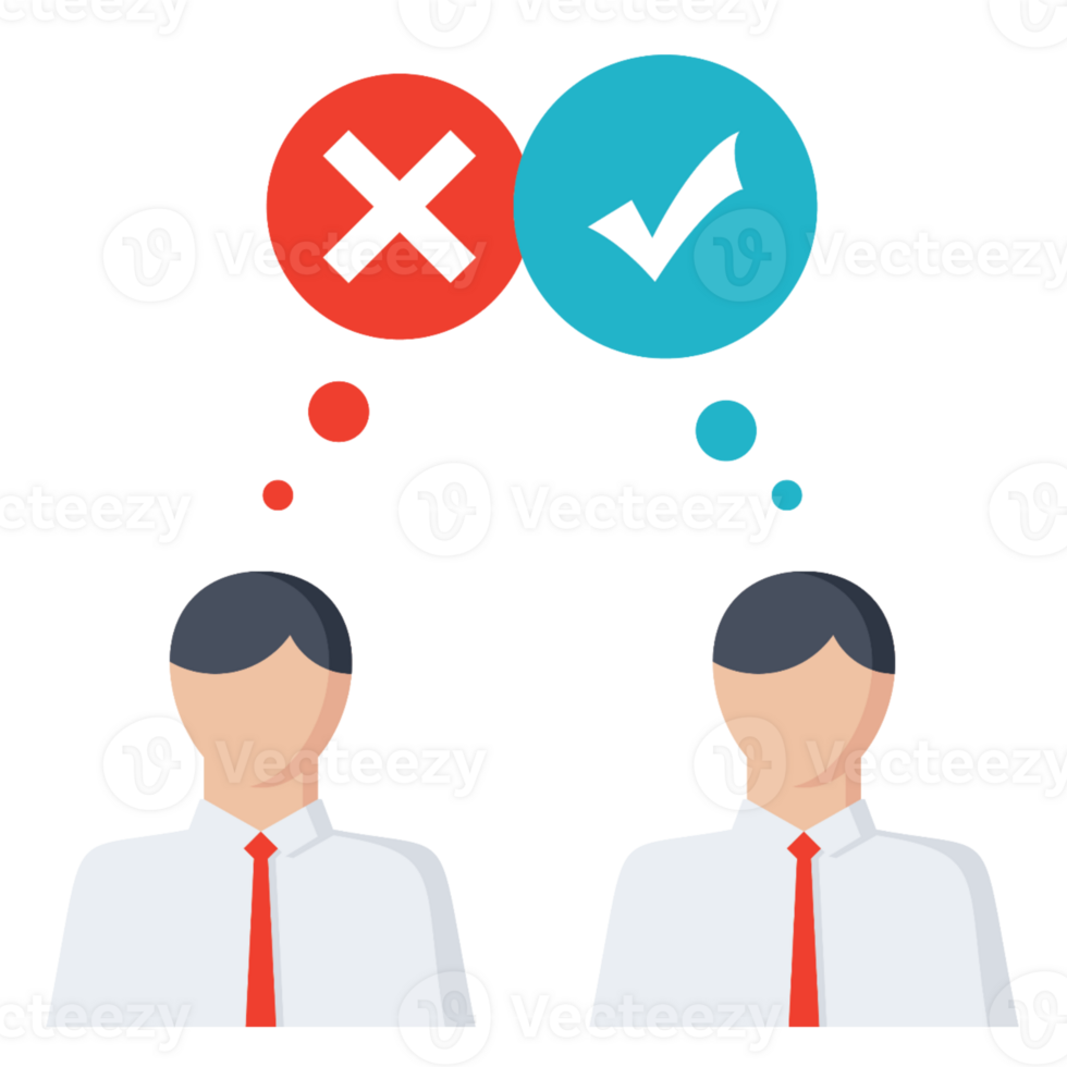 two people with a check mark and an x mark on their heads png