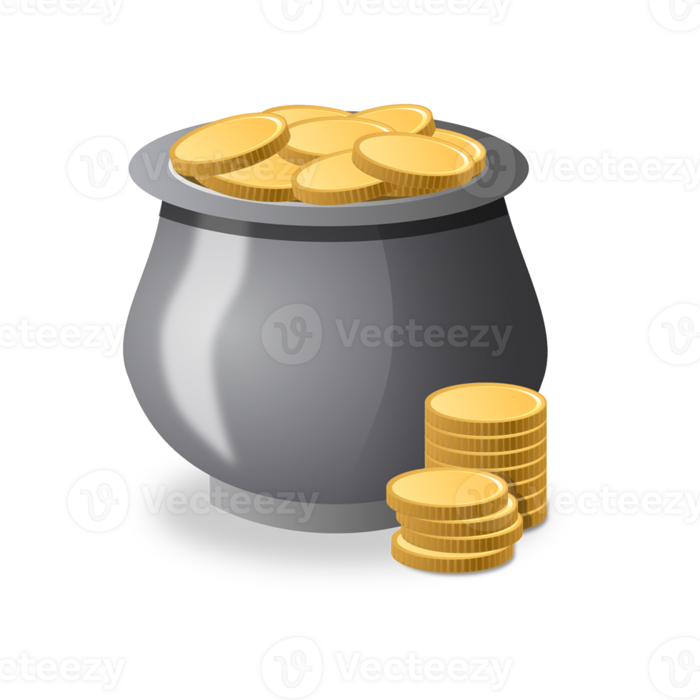 pot of gold coins on transparent background png
