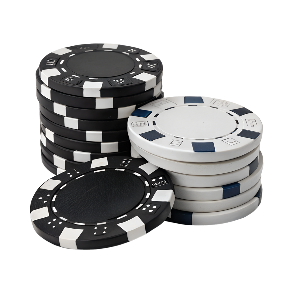 Stack of black and white poker chips isolated on the transparent background png