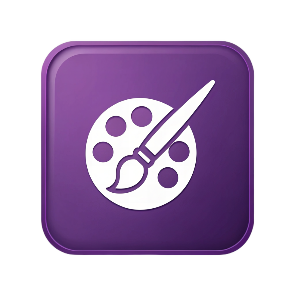 modern purple rectangular button featuring paintbrush and palette icon, symbolizing creativity and art. This design is perfect for applications related to design, painting, or artistic tools png