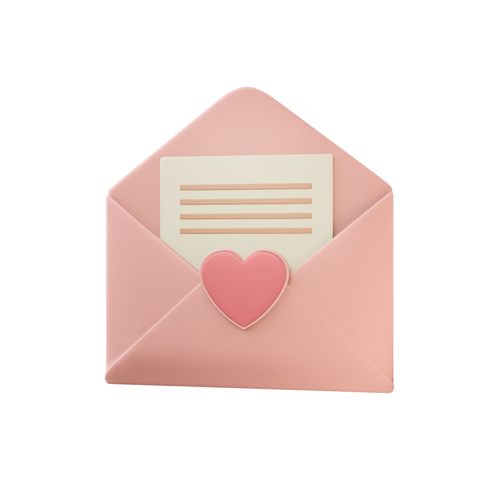An open envelope with a letter. 3D message of love on Valentine's Day png