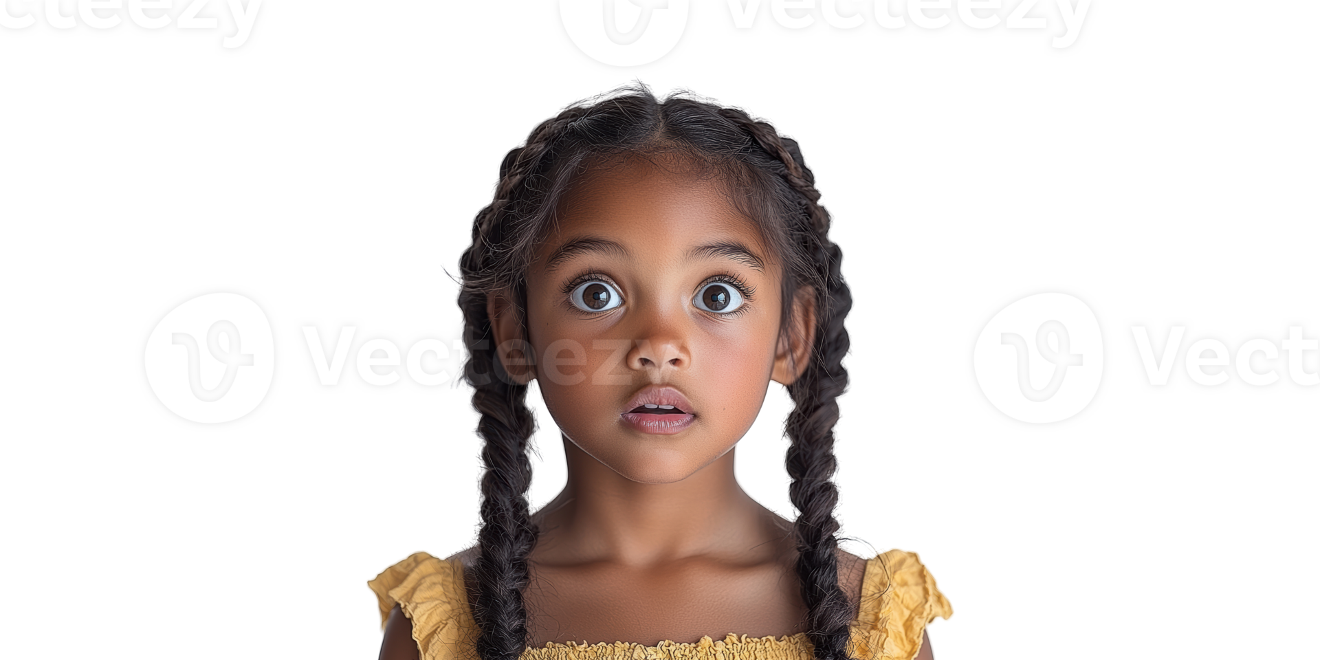 Young Girl With Braids Looking Amazed Isolated on Transparent Background. png