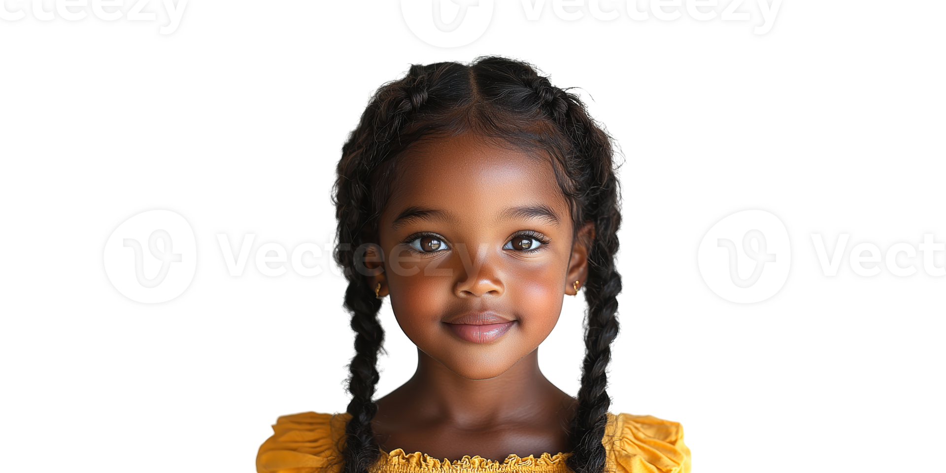 Smiling Girl With Pigtails Isolated on Transparent Background. png