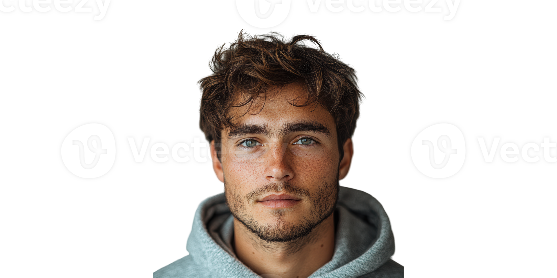Man With Brown Hair in Hoodie Isolated on Transparent Background. png