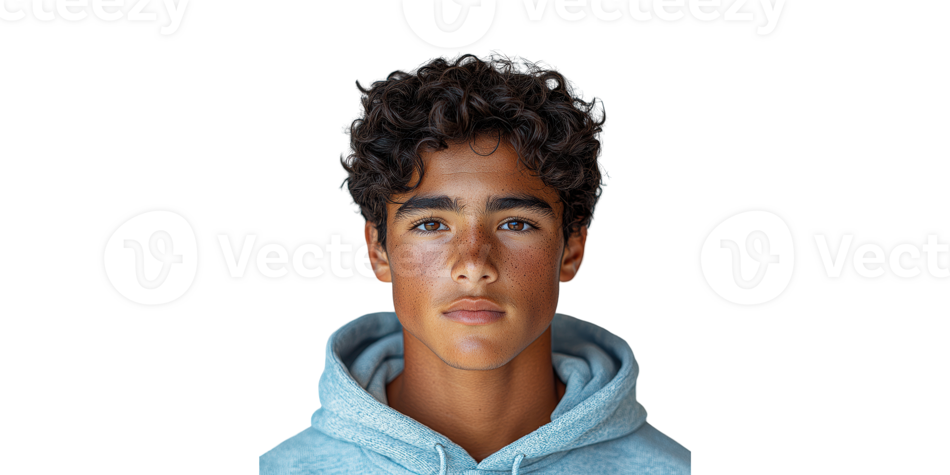 Teenage Boy With Curly Hair in Hoodie Isolated on Transparent Background. png