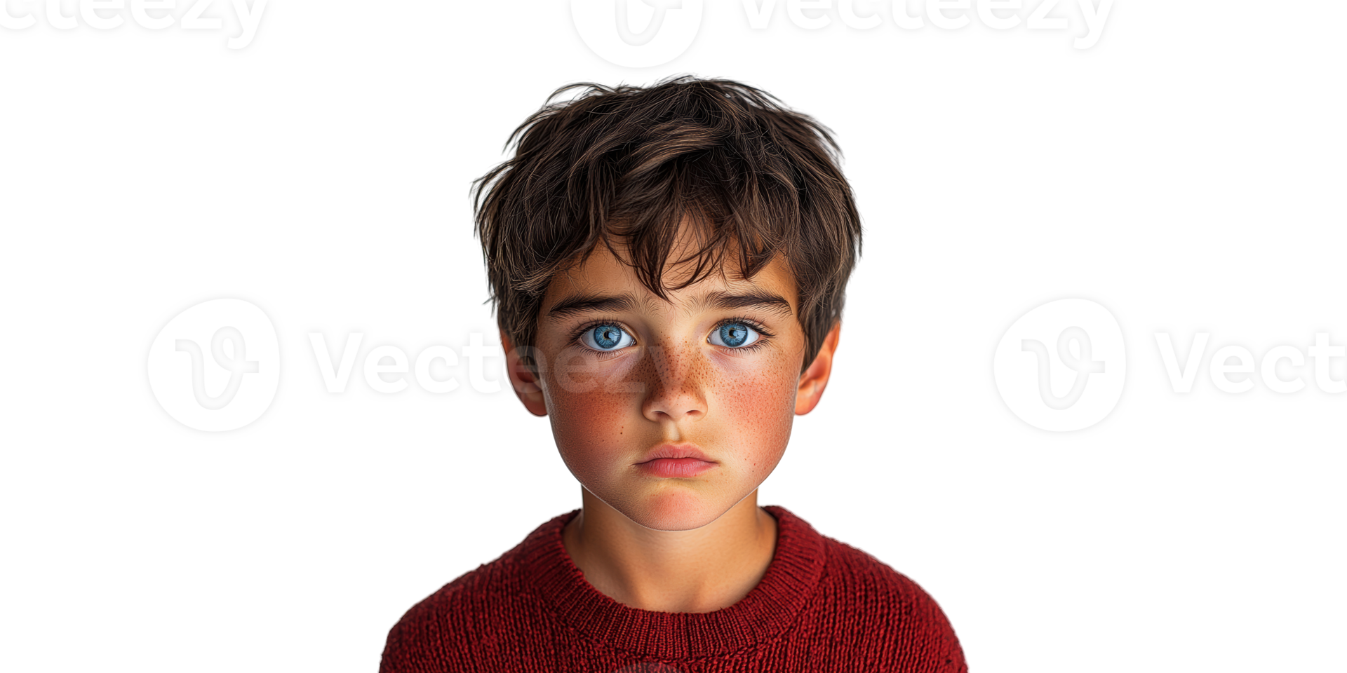 Serious Young Boy With Short Hair Isolated on Transparent Background. png