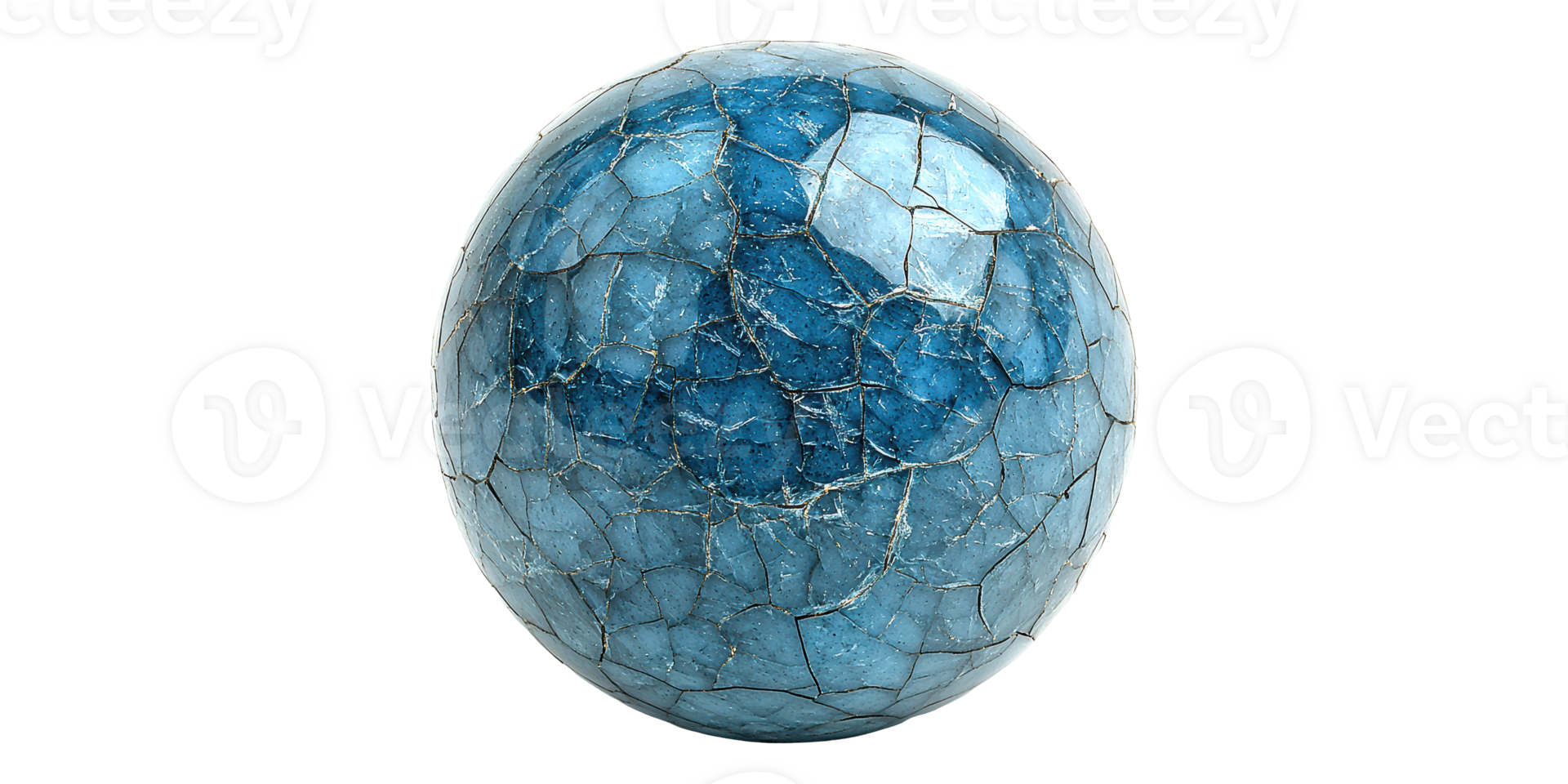 Blue cracked sphere with shiny surface isolated on transparent background png