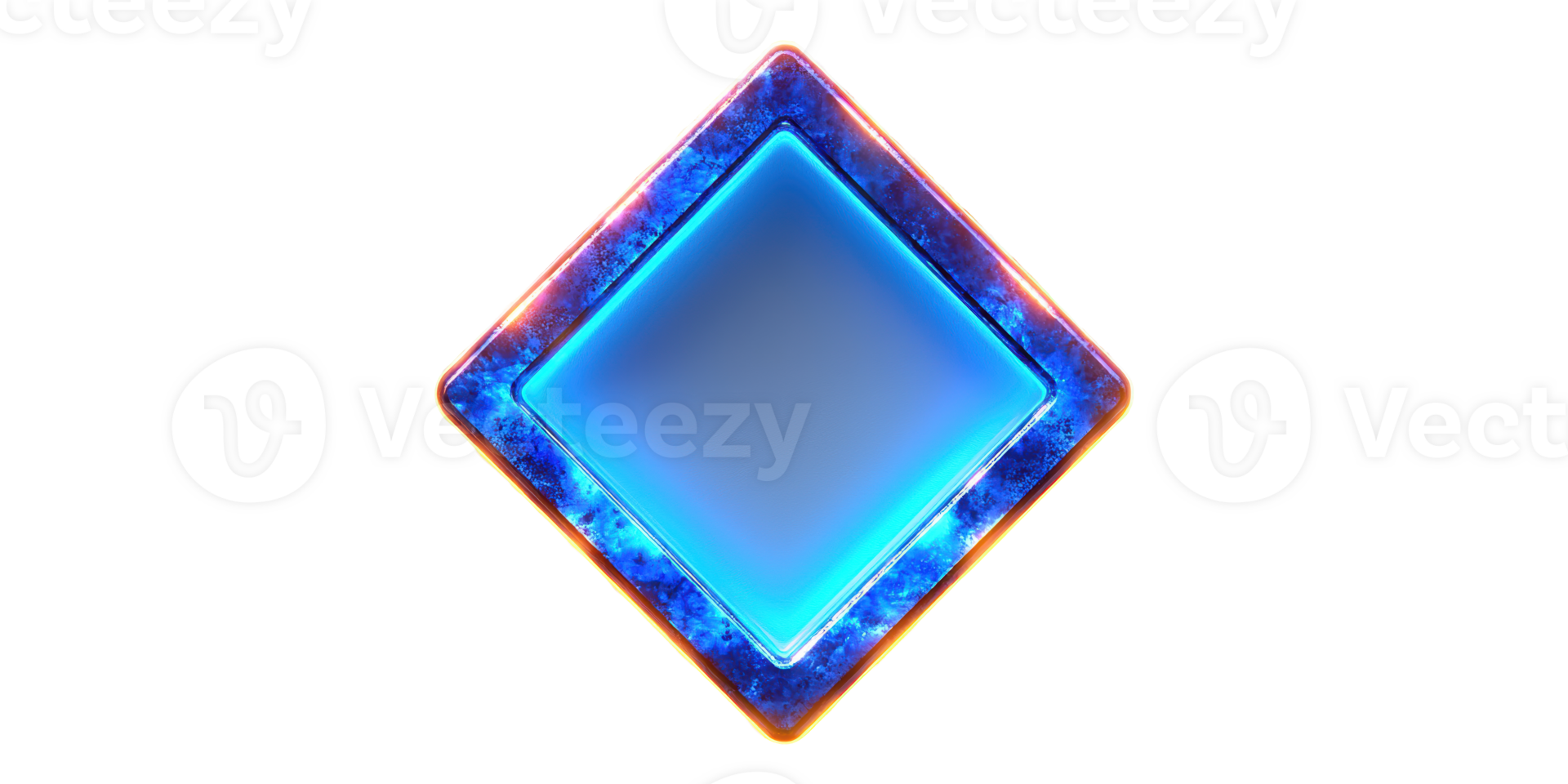 Glowing blue diamond shape with neon edge isolated on transparent background png
