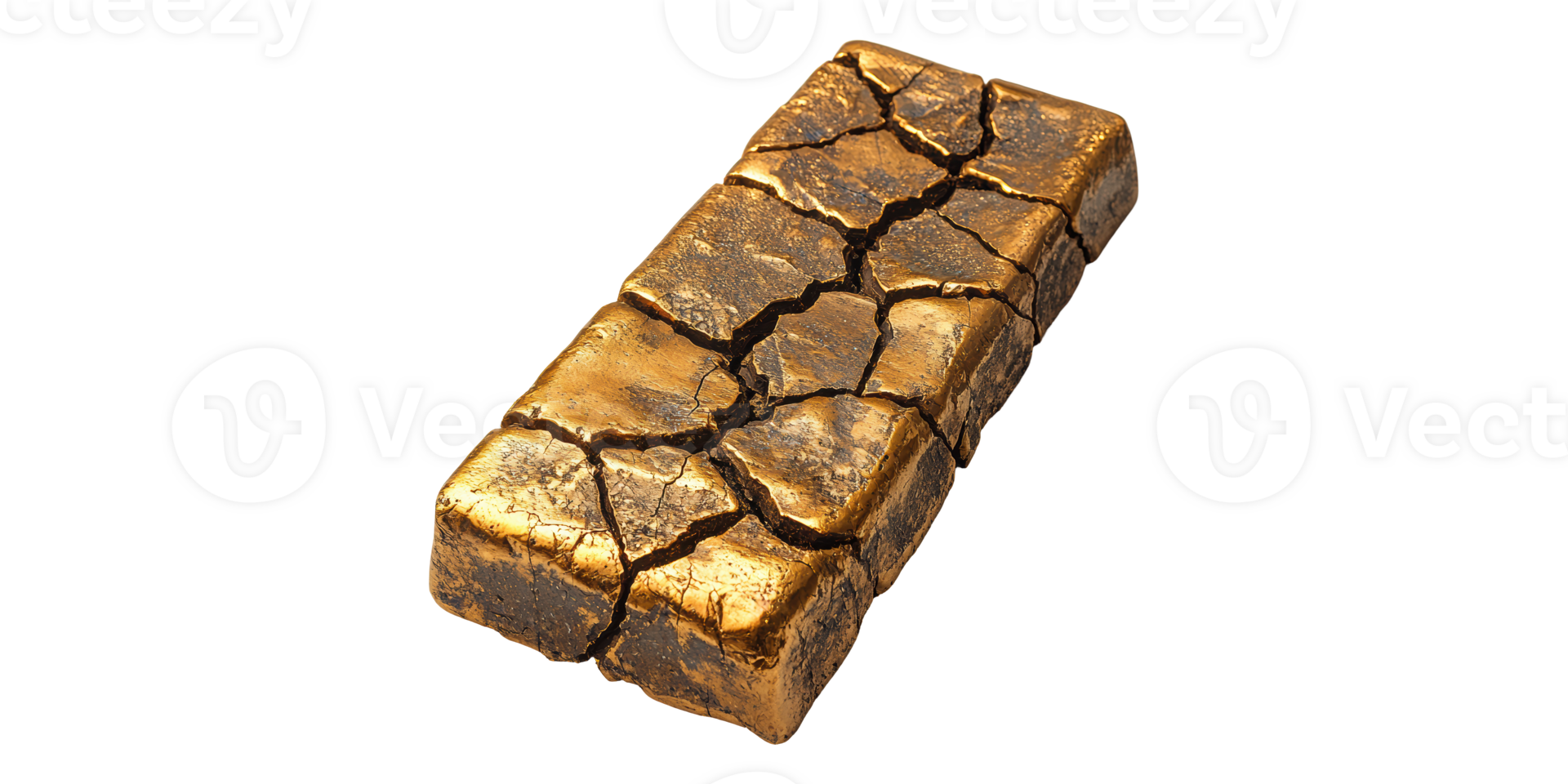 Cracked golden brick isolated on transparent background png