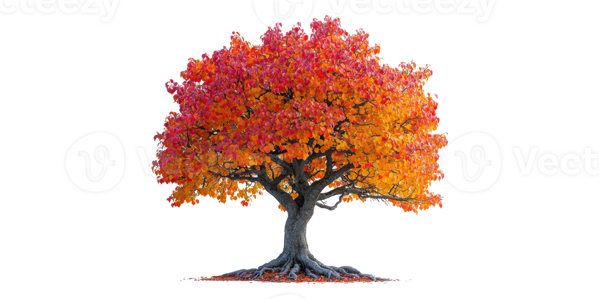 Lush autumn tree with vibrant foliage isolated on transparent background png