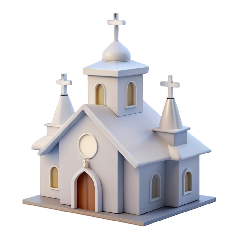 3D Render of a Simple White Church Model png