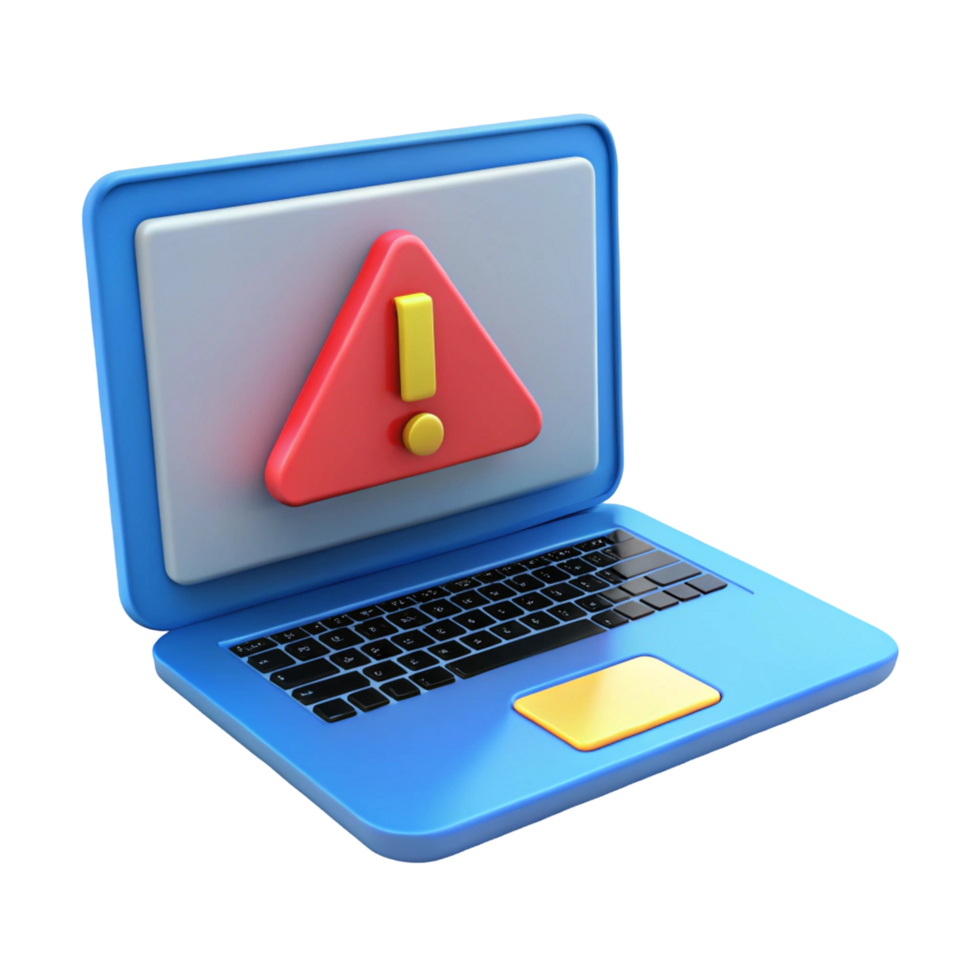 3D Cartoon Laptop with Warning Sign - System png
