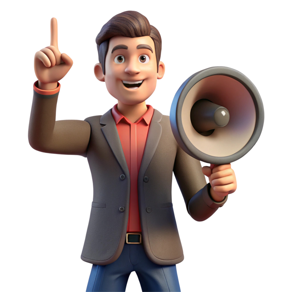 3D Cartoon Businessman Announcing with Megaphone png