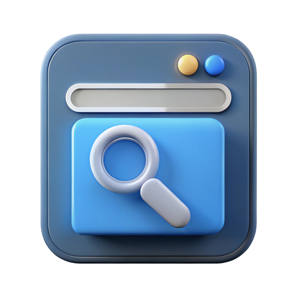 3D Render of a Search Icon on a Browser Interface png