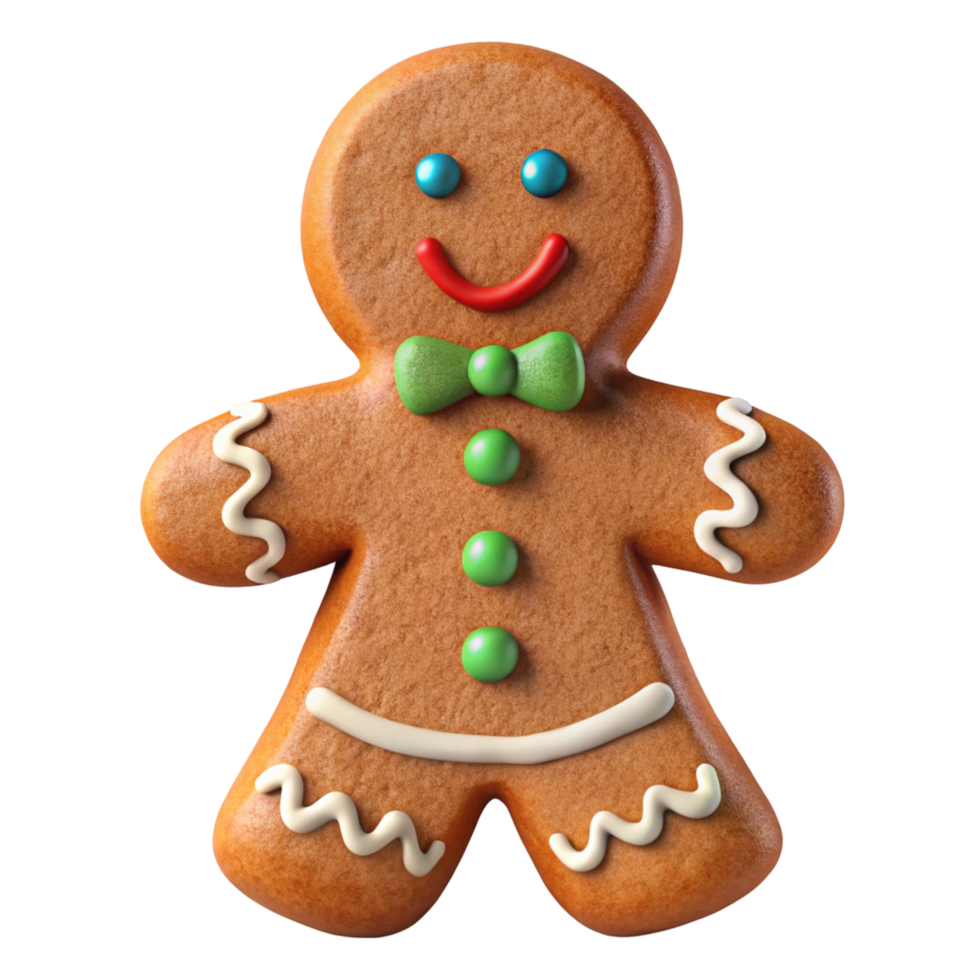 Festive Gingerbread Man Cookie with Green Bow png