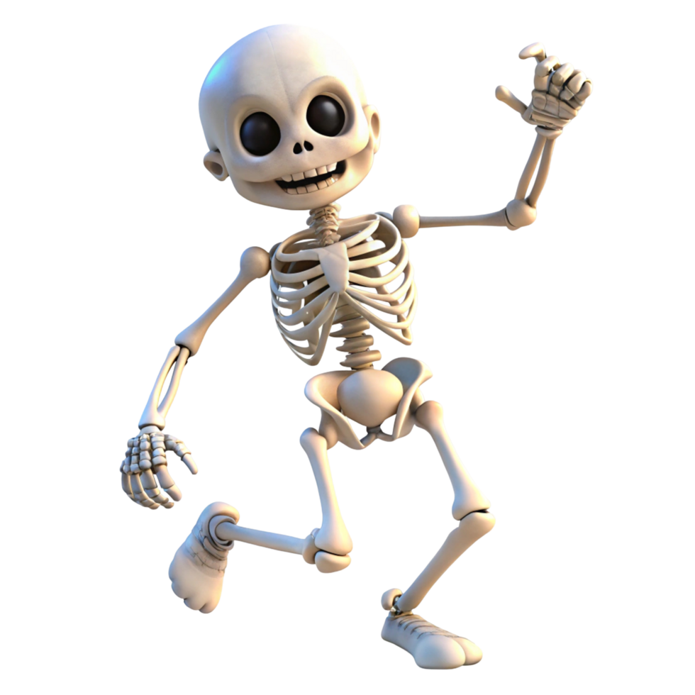 Playful Cartoon Skeleton in Dynamic Pose, 3D png