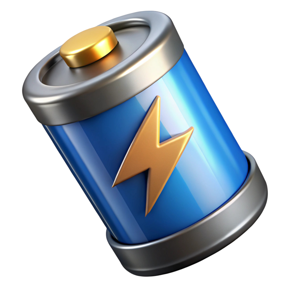 3D Render of a Blue Battery with Gold Lightning png