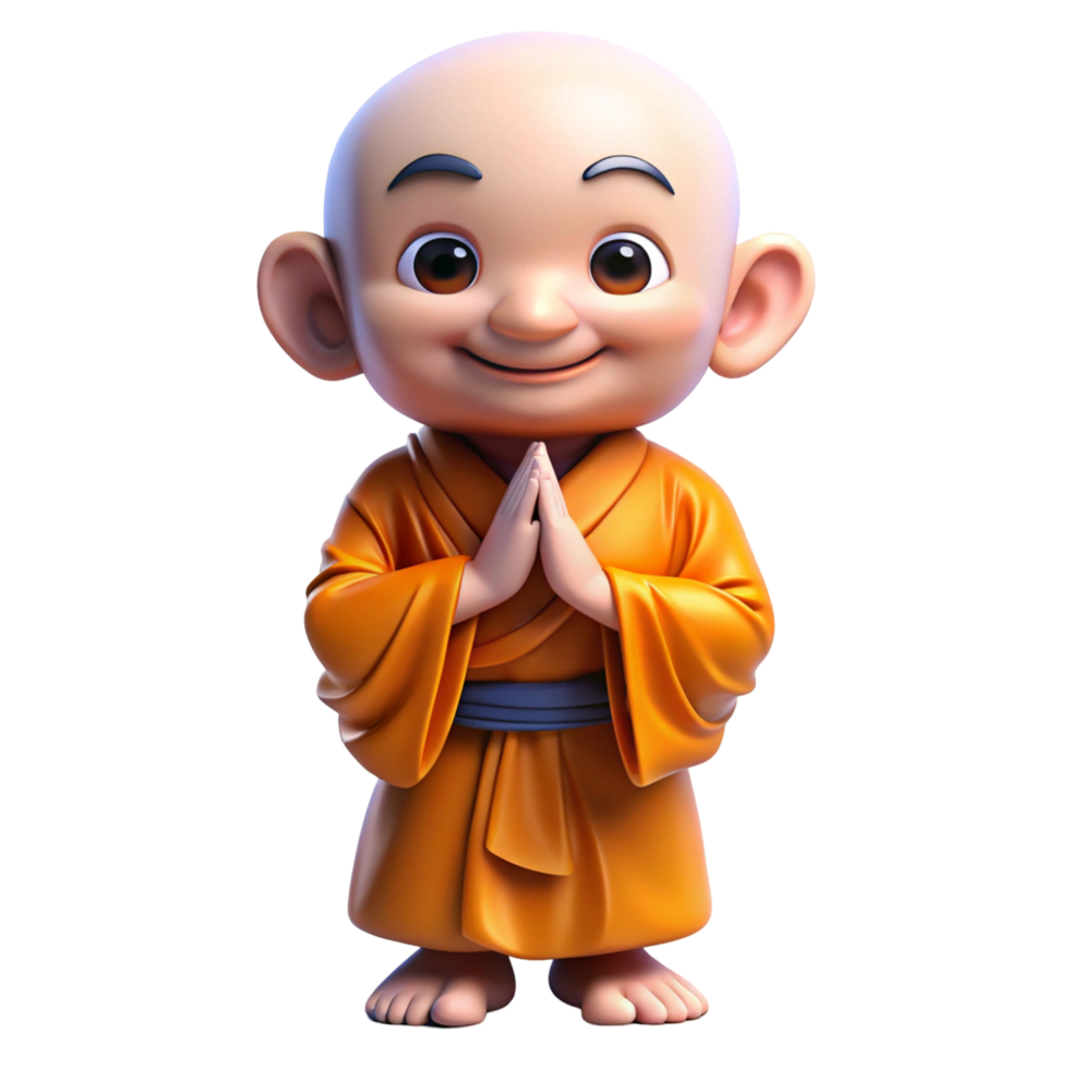 Adorable 3D Render of a Young Buddhist Monk png