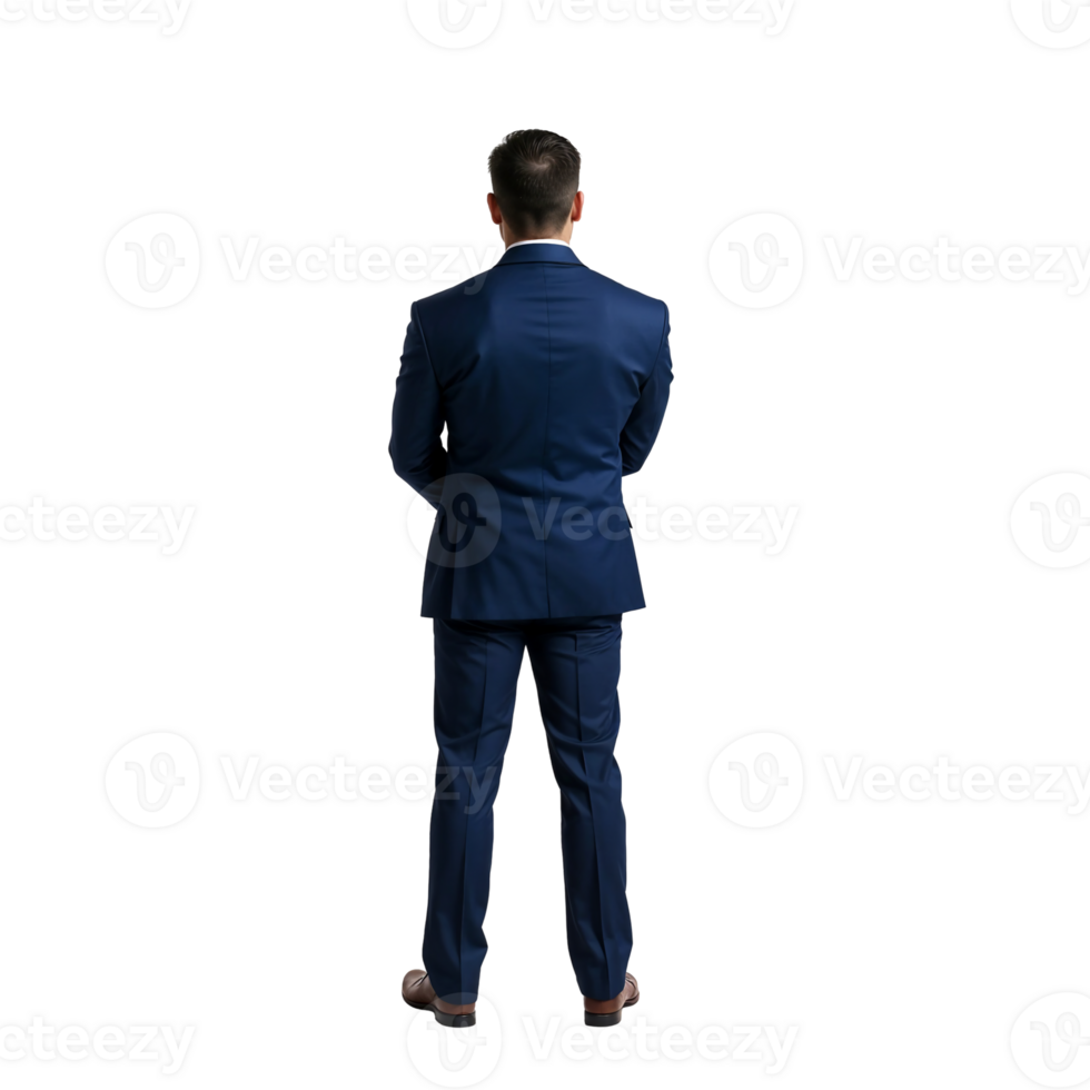 Confident Businessman in Blue Suit Standing on Transparent Background png