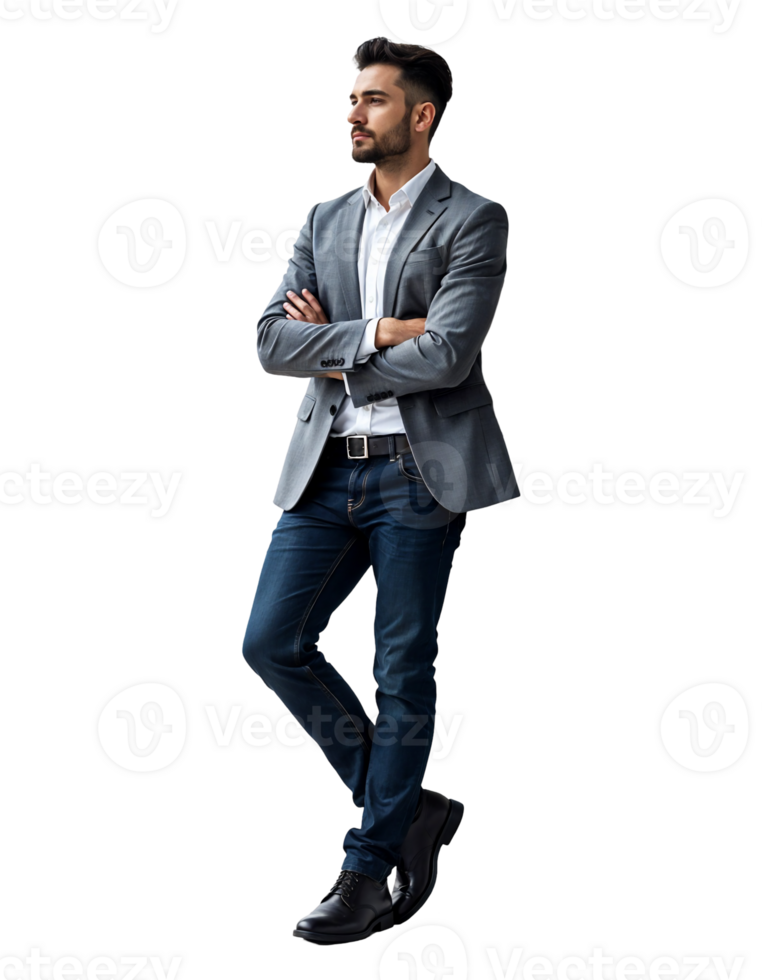 Confident Businessman Standing with Arms Crossed on Transparent Background png
