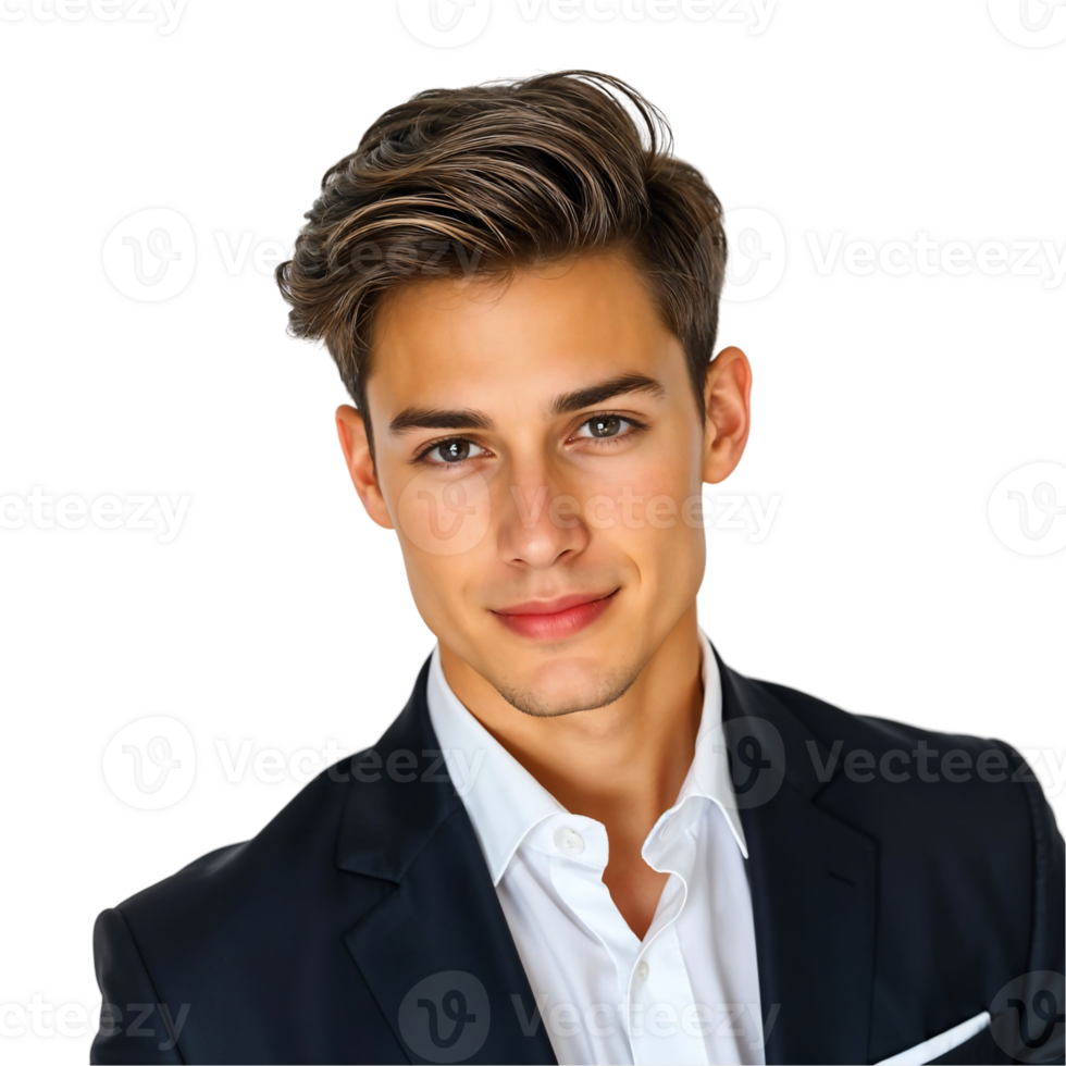 Professional Man in Business Suit with Stylish Hair on Transparent Background png