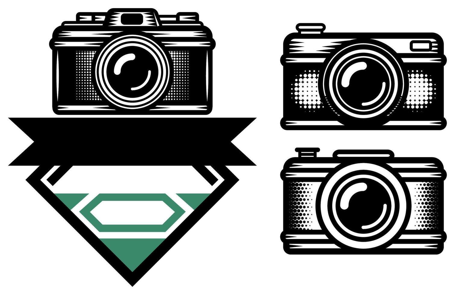 Retro Camera Collection with Superhero Emblem Design vector