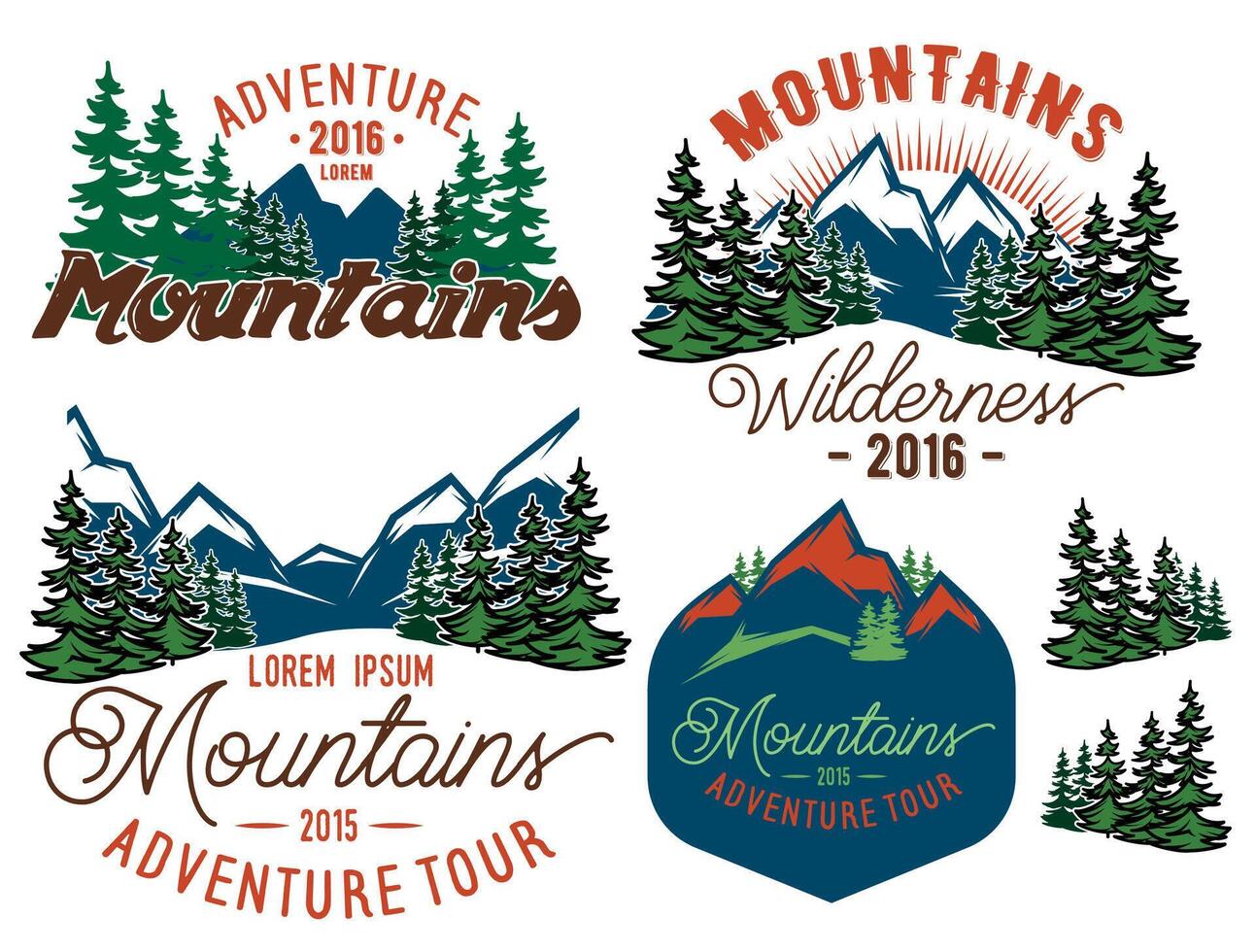 set template in retro style with mountains spruces forest vector