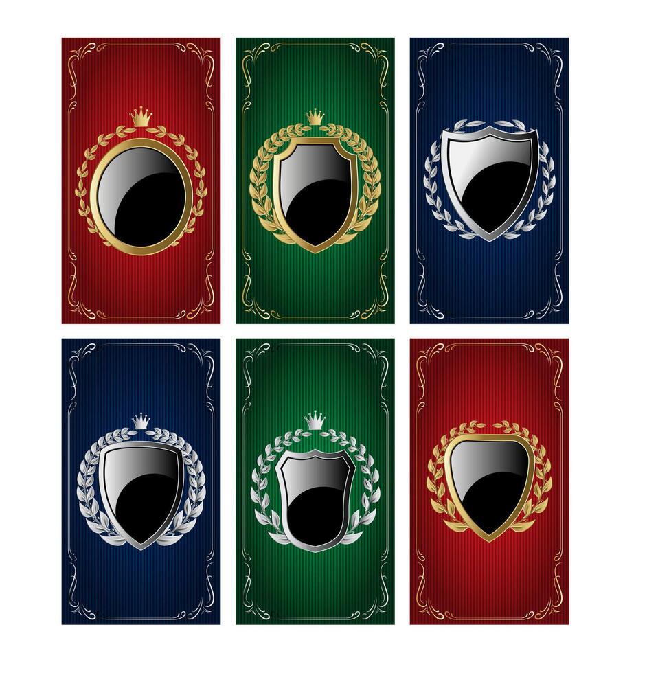 set templates for business cards with Heraldic elements and wreaths vector